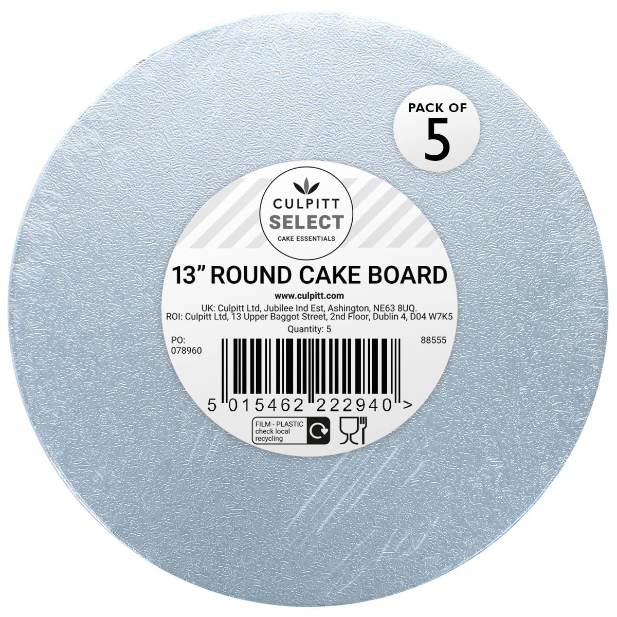 CulpittSelect 13" Cake Boards, Round, 12mm Thick Lightweight Cake Plate For Celebration Cakes, Birthday Treats, Cupcakes, and More! Strong, 13 Inch, Pack Of 5