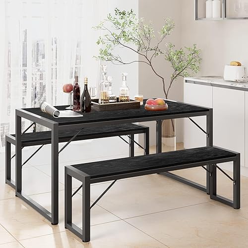 Gizoon Juego de mesa de comedor de 45.5 pulgadas para 4 personas con 2 bancos, juego de mesa de cocina con marco de metal y tablero de MDF, comedor