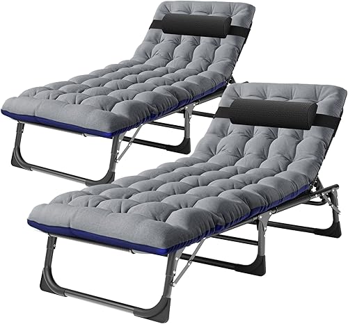 NAIZEA Sillón plegable para exteriores, catre plegable 3 en 1 con colchón, sillas reclinables de patio de 4 posiciones, silla reclinable plegable