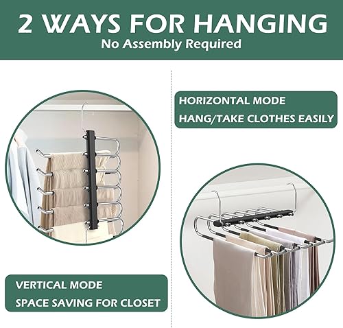 Miniatura 5 de DOIOWN Perchas para pantalones que ahorran espacio paquete de 2 perchas de 6 niveles para pantalones con extremos abiertos para hombres y mujeres,