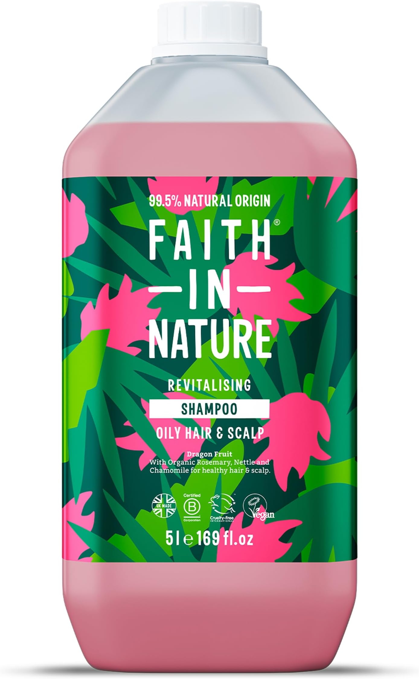 Faith In Nature Natural Dragon Fruit Shampoo, Revitalising, Vegan & Cruelty Free, No SLS or Parabens, For All Hair Type, 5L Refill Pack