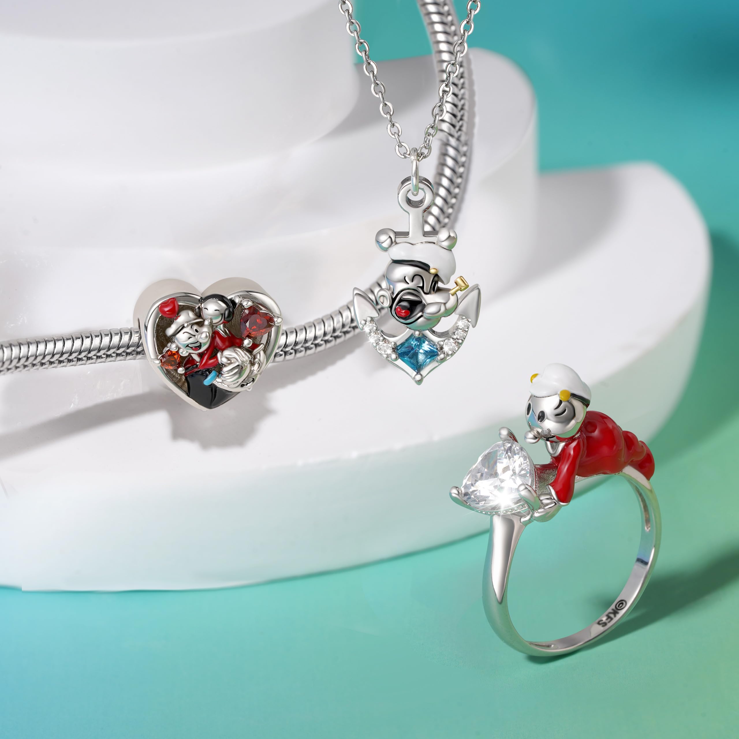 GNOCE Charm Bead Popeye Día de San Valentín Abrazo Corazón Charm Cuentas de Plata de Ley 925 Charms para Mujeres y niñas Joyería Regalo para fanáticos