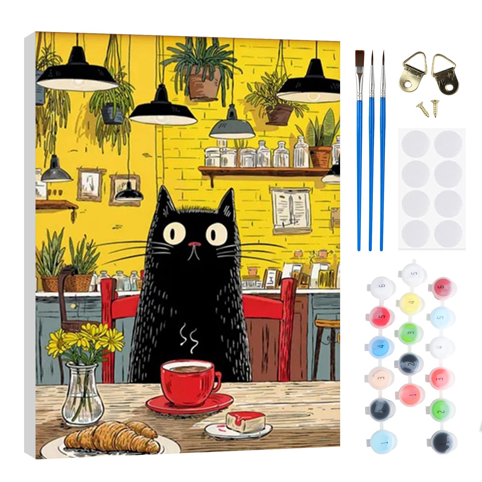 RICUVED DIY Cartoon Paint by Numbers Kit for Adults–Black Cat Paint by Numbers Oil Painting with Wooden Framed,Easy to Paint Kits with Brushes Acrylic Pigment Drawing Paintwork for Decor 20x30 cm — image 1