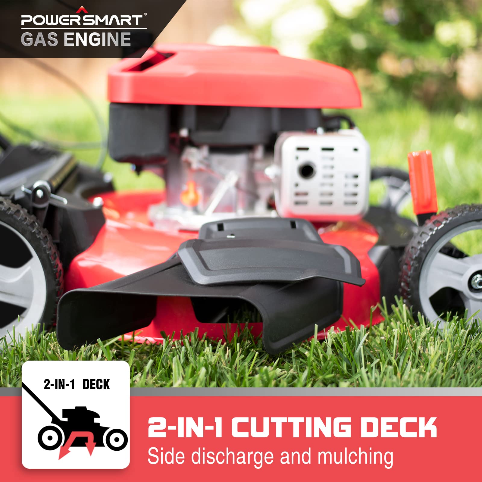 PowerSmart Push Lawn Mower Gas Powered 21 Inch, Side Discharge and