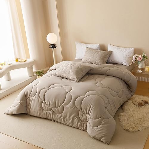 Miniatura 368 de Luxlovery - Juego de edredón azul neblina, tamaño matrimonial, minimalista, azul polvoriento, edredones de algodón suaves y transpirables, azul