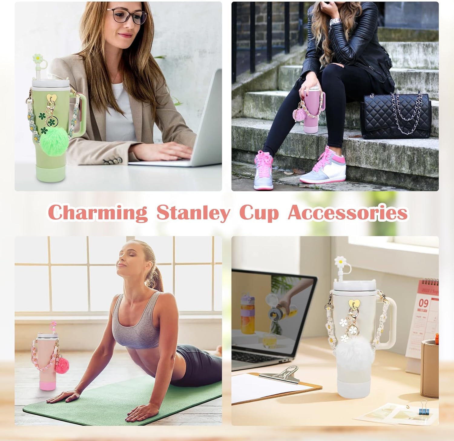 Stanley Cup Accessory Set: 7-Piece Bundle Including Straw Cover, Silicone Boot, Hand Strap, 4 Charms for 40oz & 30oz Tumblers - Image 6