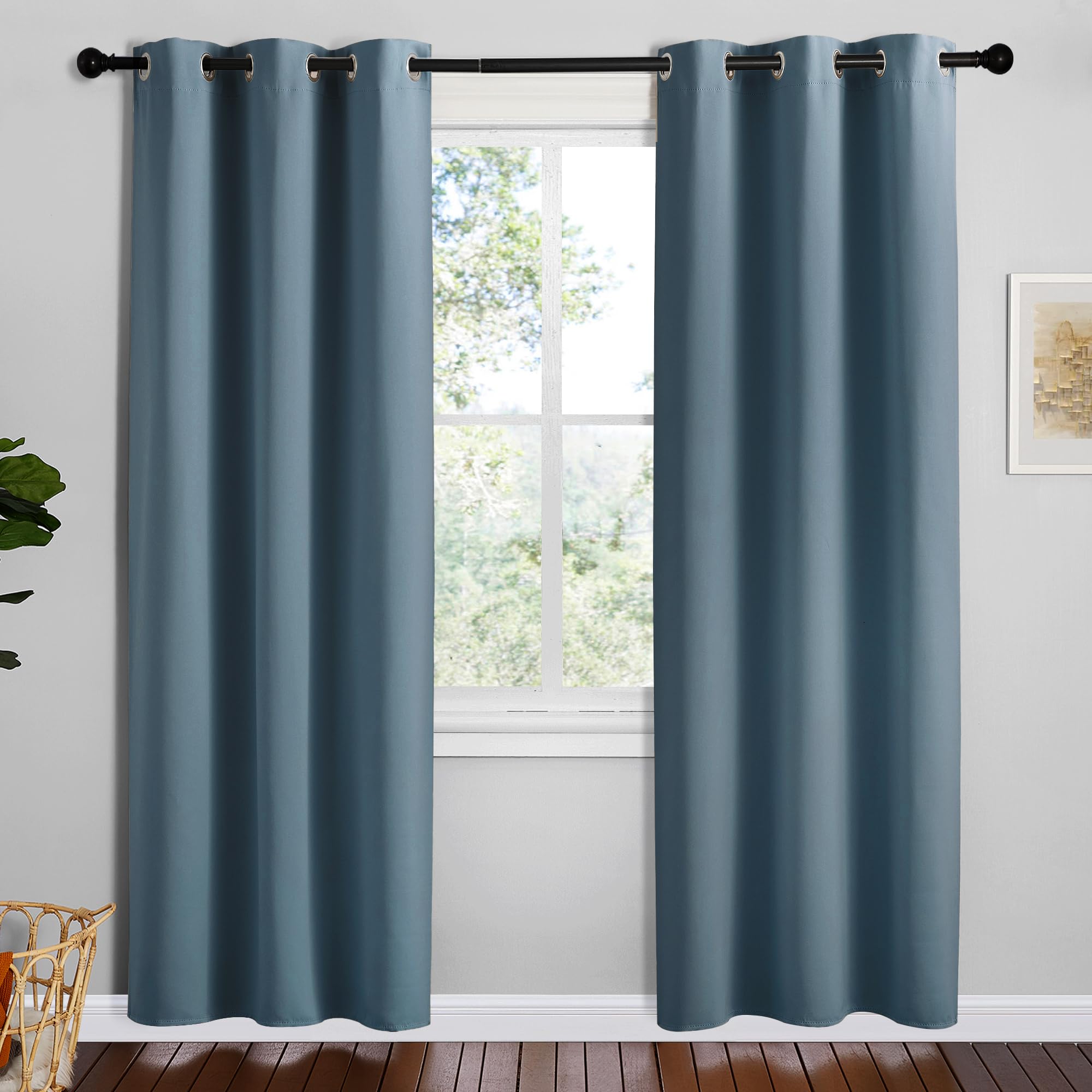 NICETOWN Smoky Blue Blackout Curtains 78 inches Length for Bedroom, 2 Panels, 42" Wide, Thermal Insulated Decoration Drapes for Office Window