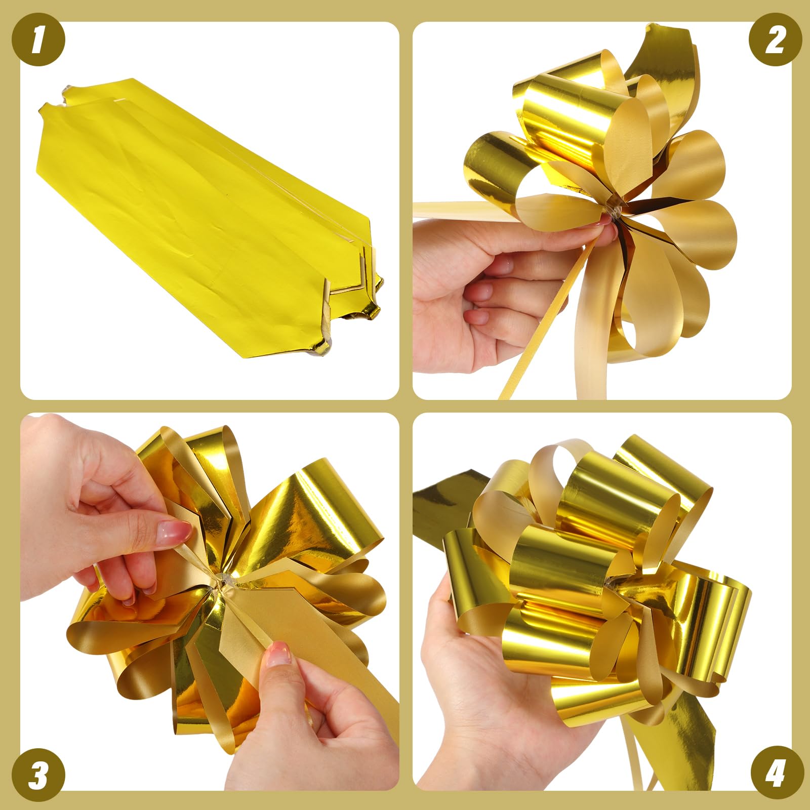 Fulmoon 4 Pcs 48 Inch Jumbo Gift Bag Golden Extra Large Bags with Pull Flowers, Plastic Giant Gift Oversized Wrapping for Graduation Wedding Birthday Baby Shower(Gold)