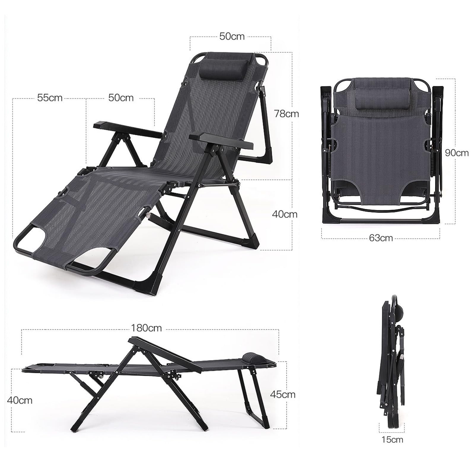 Sillas Plegables de Gravedad Cero para Patio, con cojín Suave Desmontable y reposacabezas, reclinables para Interior y Exterior.