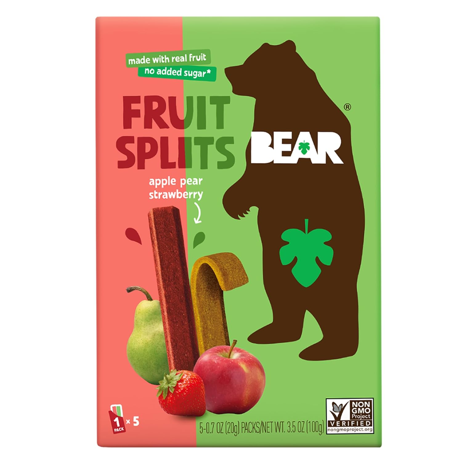 BEAR Strawberry & Apple Fruit Splits 3.5 oz - Pure Fruit Snacks, Healthy No-Added-Sugar Treat for Kids
