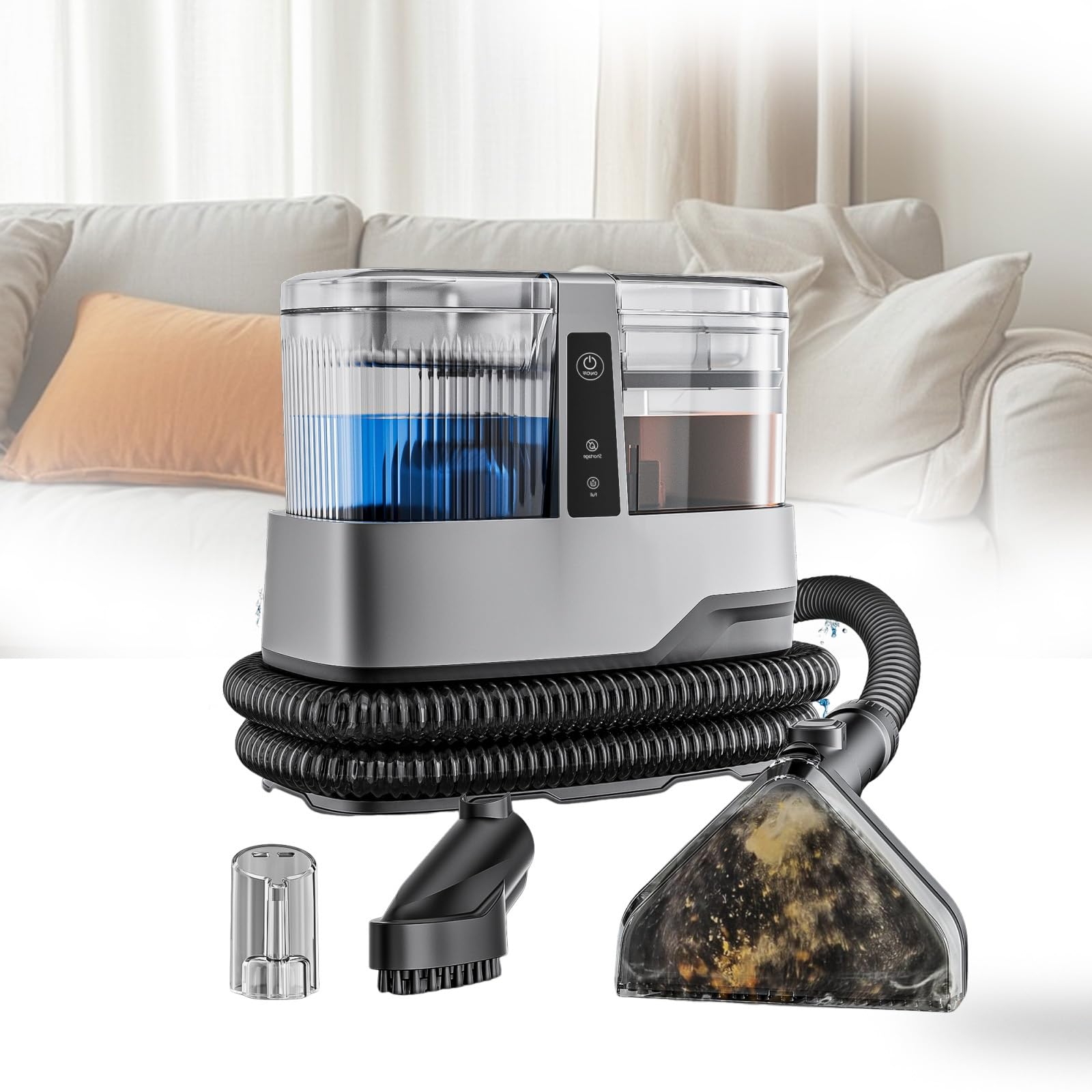 Limpiador de manchas de alfombras, limpiador portátil de tapicería de doble tanque para mascotas, sofás y escaleras, potente extractor de tela de limpieza profunda de 600 W, 17 kpa
