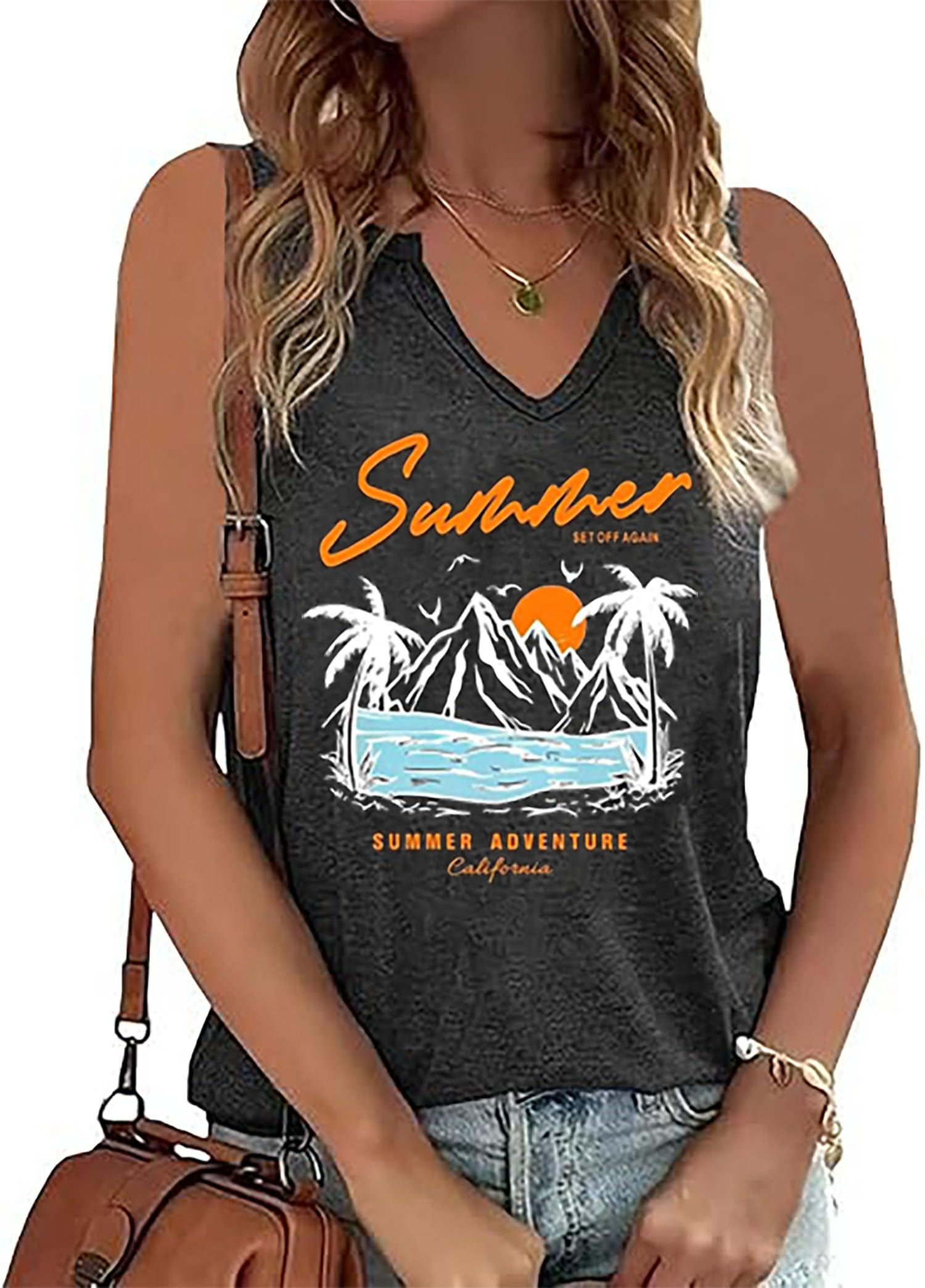 LYEIAO Summer Tank Tops for Women Summer Vacation Sleeveless Shirts Casual Beach Party Graphic Tees Vest