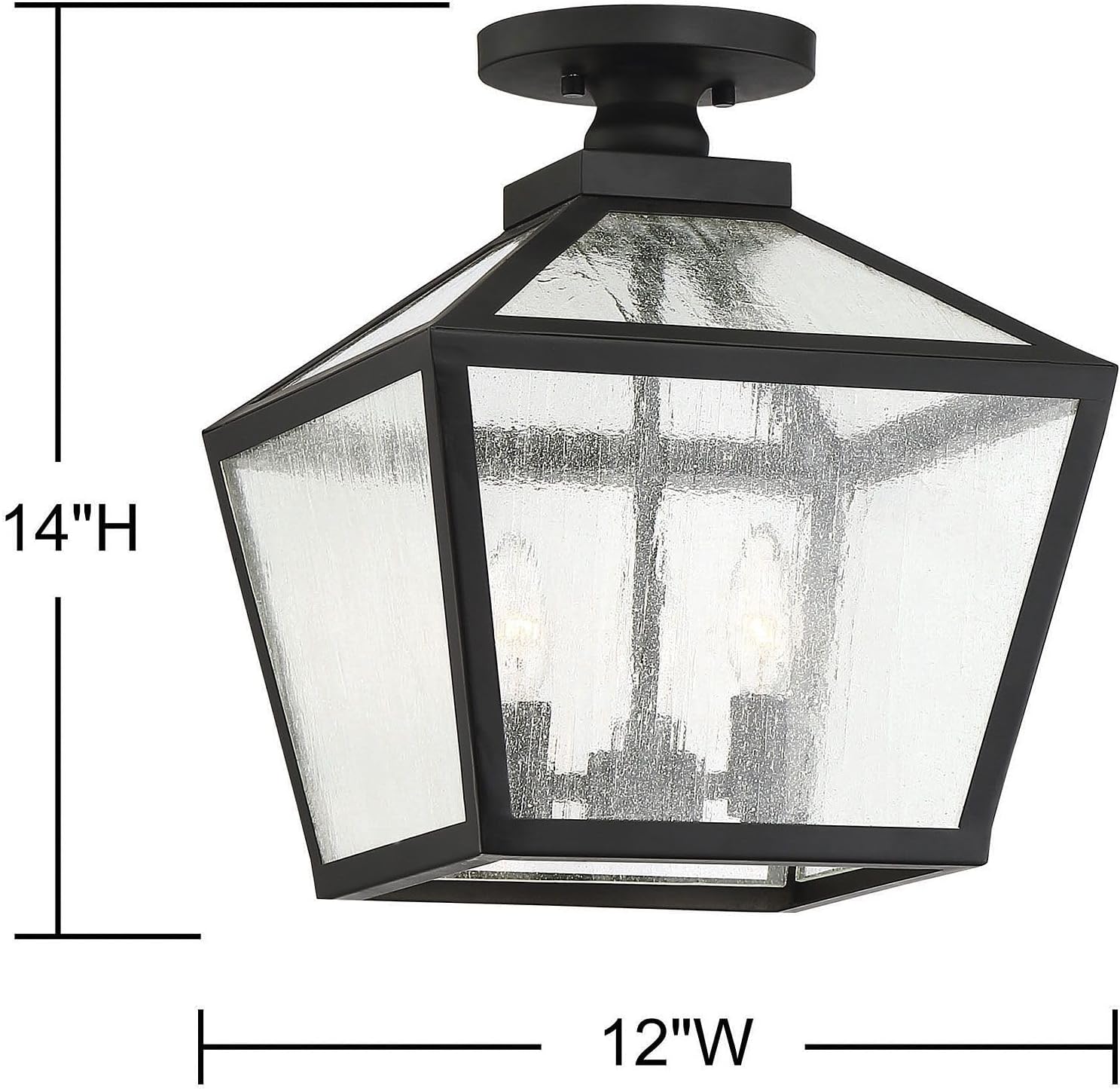 Savoy House 5-105-BK Woodstock Modern Farmhouse Rustic Clear Seeded Glass Outdoor Flush Mount, 3-Light 180 Total Watts, 14" H x 12" W, Black
