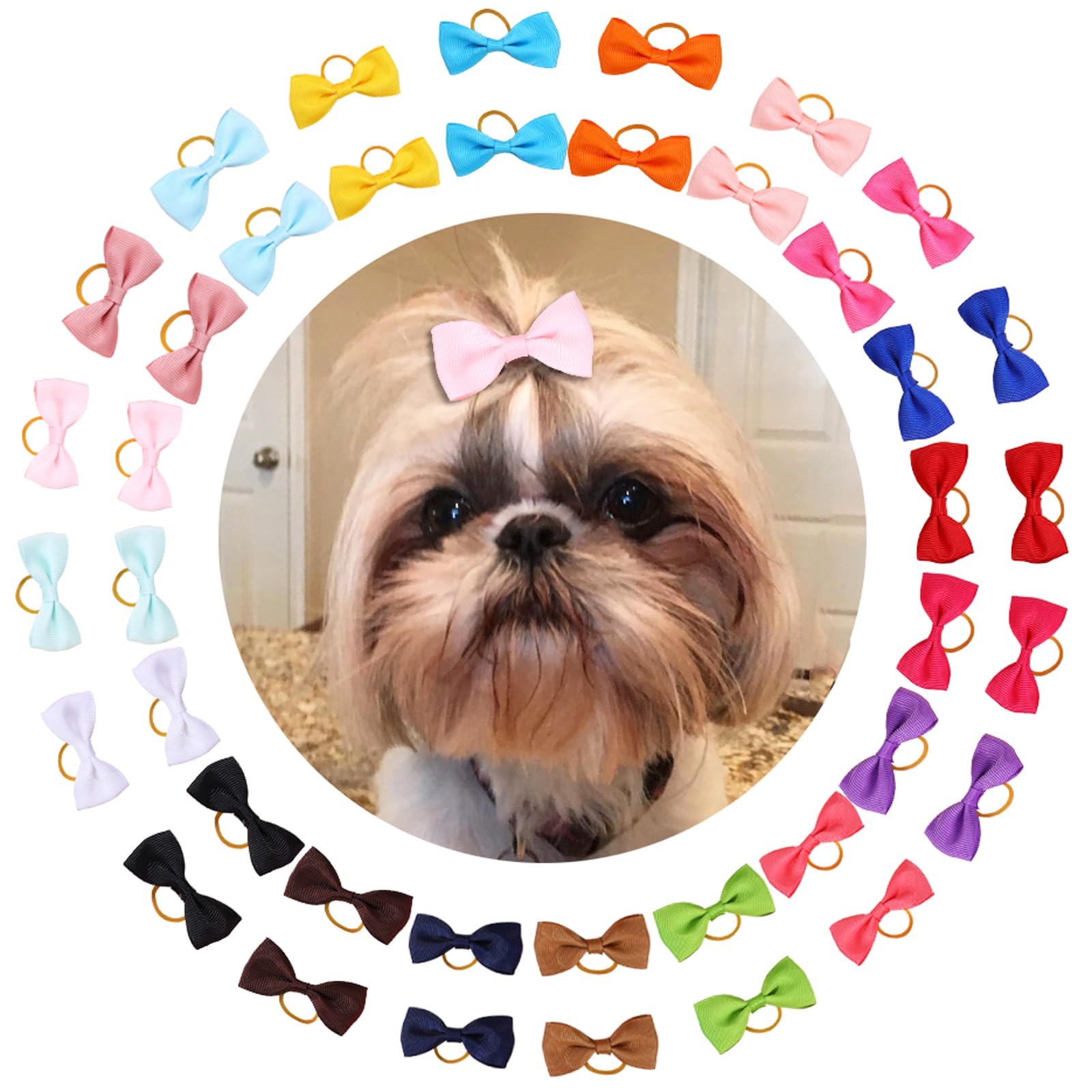 Clipband Puppy Dogs Hair Barrettes Bows with Rubber Bands,Hair Accessories Bow Pet Grooming Cute Pet Small Hair Bowkno