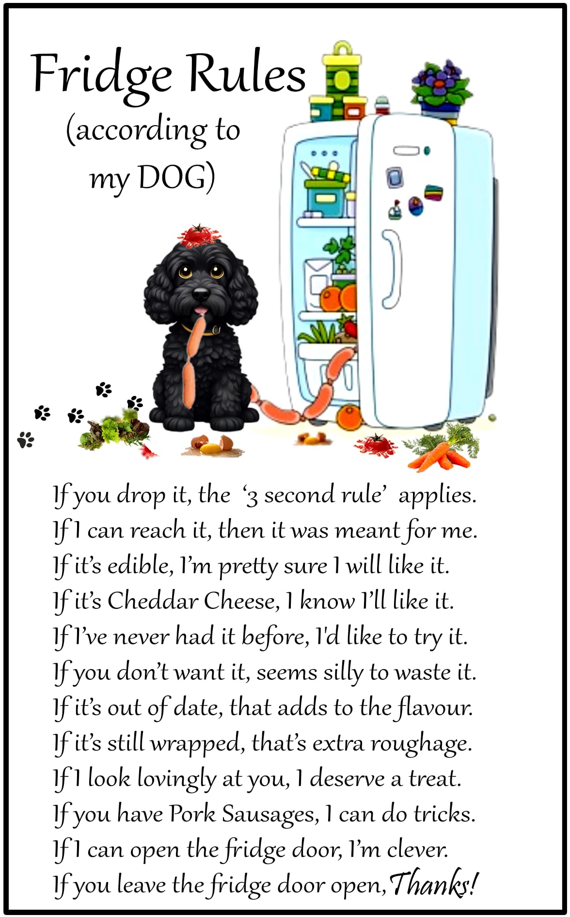 Fridge Magnets Multicolor Dog Fridge Rules For Dog Lovers - Large Fun Flexible Fridge Magnet- Size 16Cms X 10 Cms (Approx. 6" X4")