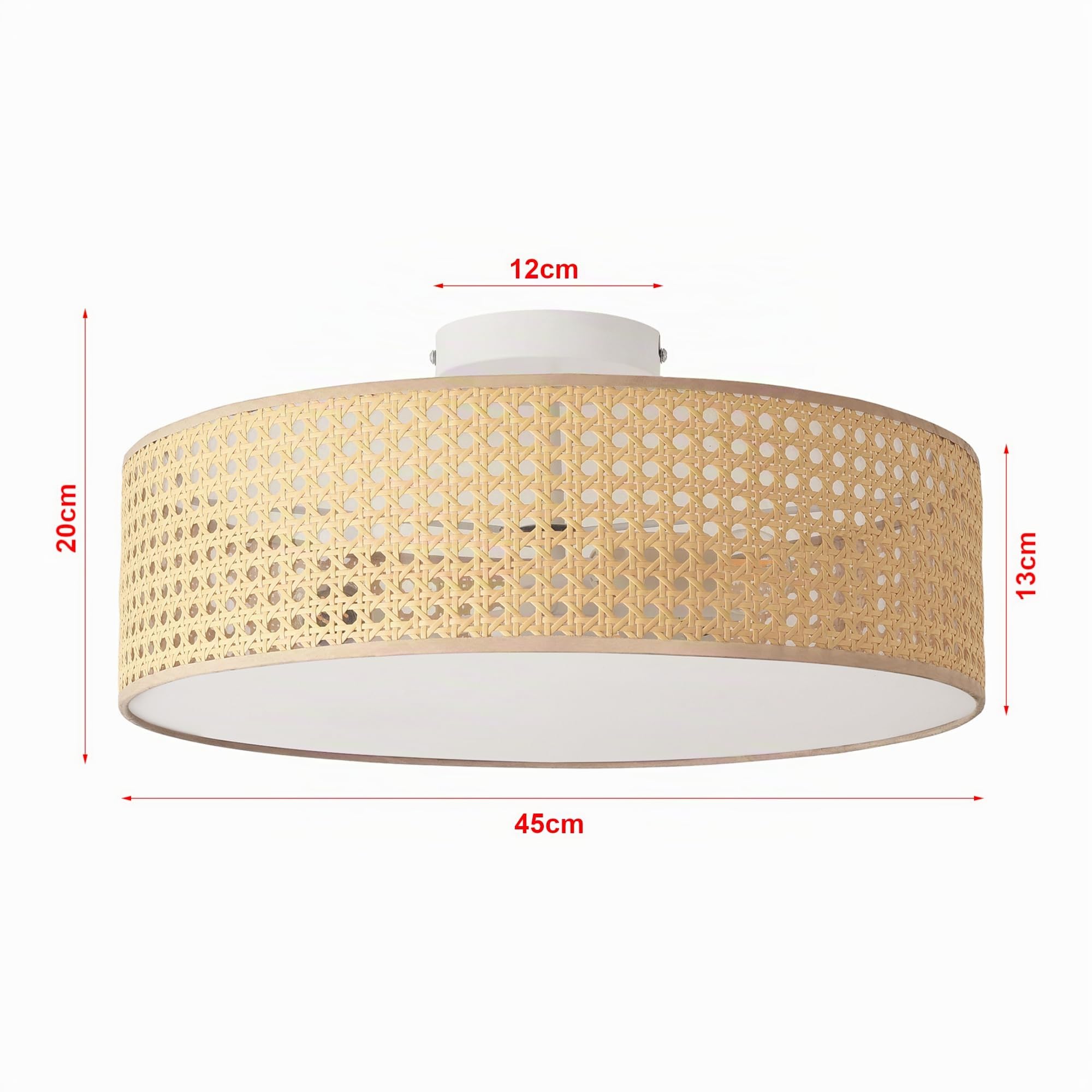 lux.pro Plafoniera con Paralume Cilindrico 13 x Ø45 cm Lampada da Soffitto con 3 Attacchi Lampadina per Salotto Soggiorno Camera da Letto - Effetto Rattan