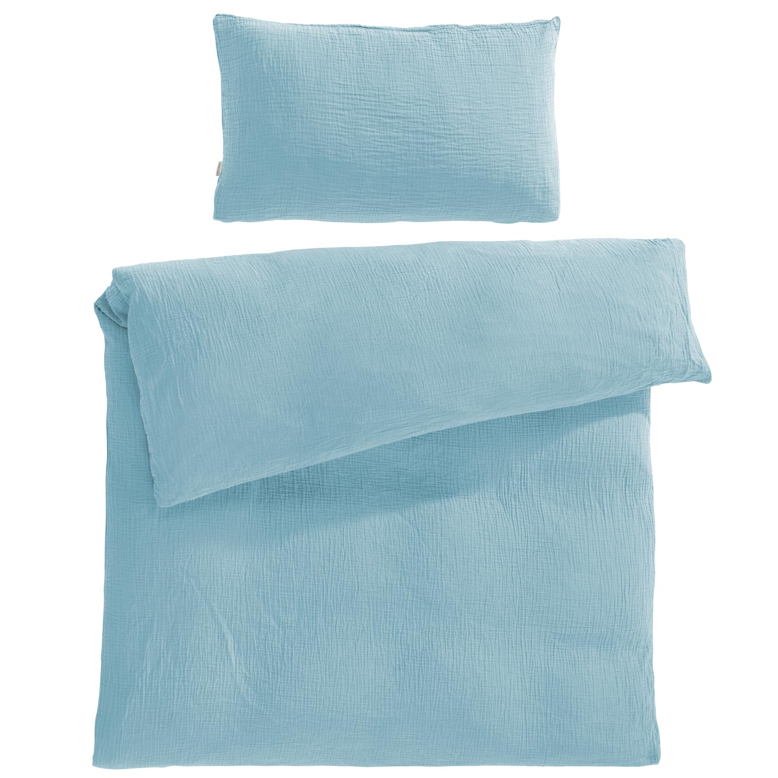 Pure Label Musselin Kinderbettwäsche 100x135 cm mit einem Kissenbezug 40x60 cm aus 100% Baumwolle - Traumhaft weiche, kuschelige Baby Bettwäsche in blau aus Musselin