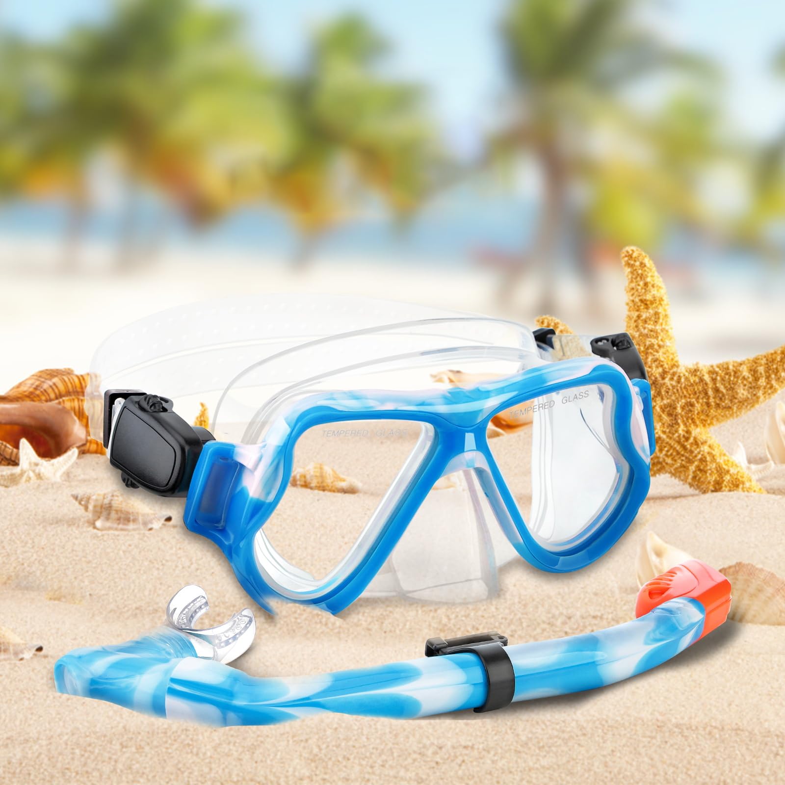 Set da snorkeling per bambini dai 6 ai 14 anni, attrezzatura da snorkeling per bambini con Dry Top, anti-perdite, anti-appannamento, vista panoramica, set per ragazzi e ragazze, blu