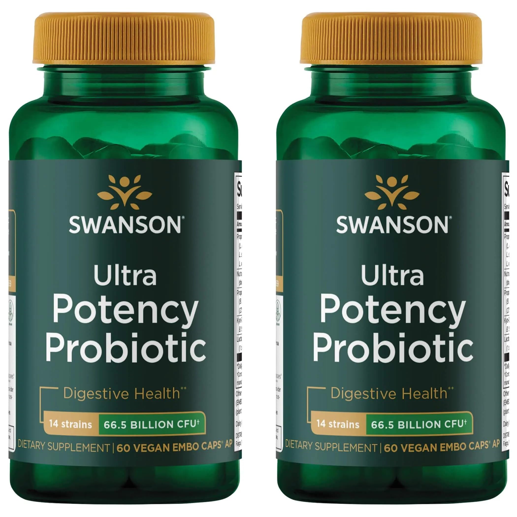Swanson Ultra Potency Probiotic 66 Billion CFU, 60 Veg Capsules, 2 Pack 60 Count (Pack of 2)
