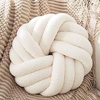 XIAIJIA White Knotted Throw Pillow - Handmade Plush 14 Inch Round Knot Pillow for Couch Bed Home Decor Kids Pets