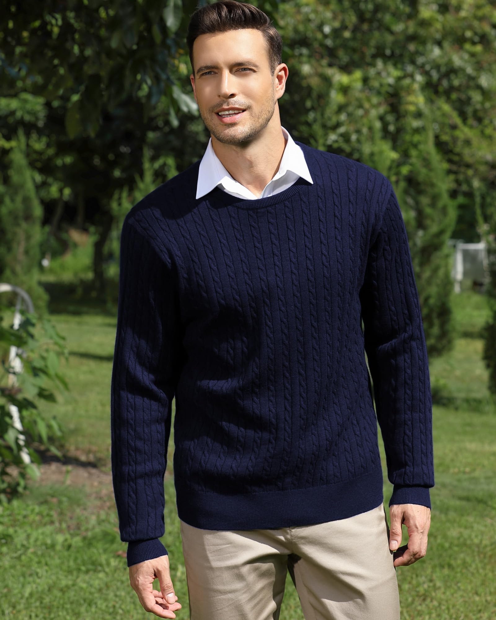 Kallspin Maglione Pullover da Uomo a Maniche Lunghe in Misto Lana con Scollo Tondo