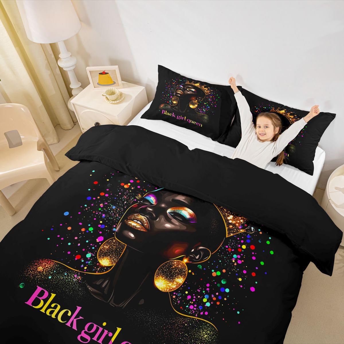 Homewish Afro King pościel brokatowa diamentowa korona zestaw poszewek na kołdrę gradient świecąca galaktyka poszewka na kołdrę luksusowa grafika zestawy łóżek
