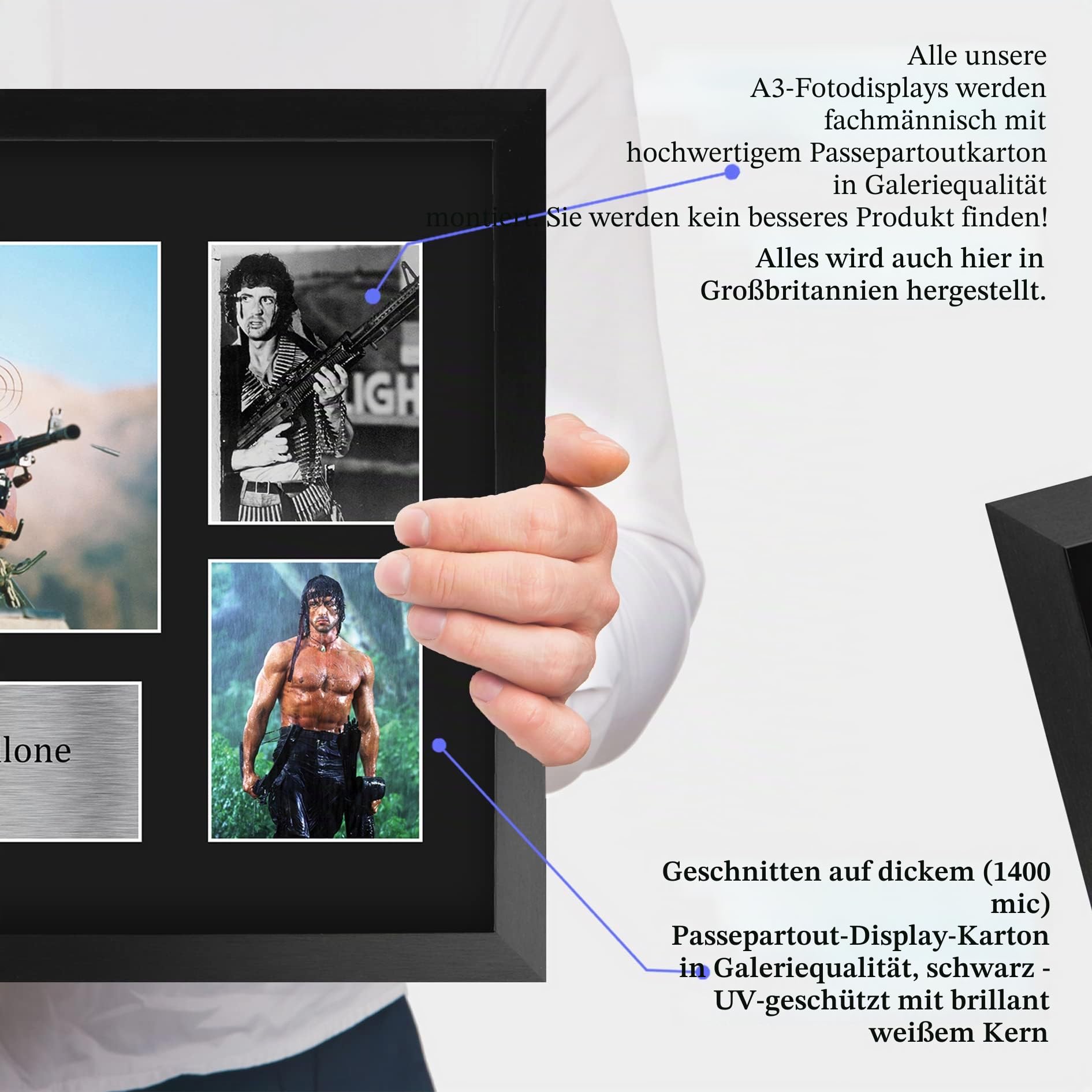 HWC Trading FR A3 Sylvester Stallone Rambo Geschenke Gedruckt, Signiert Autogramm Bild Display Für Film-Erinnerungsstücke-Fans - A3 Eingerahmt