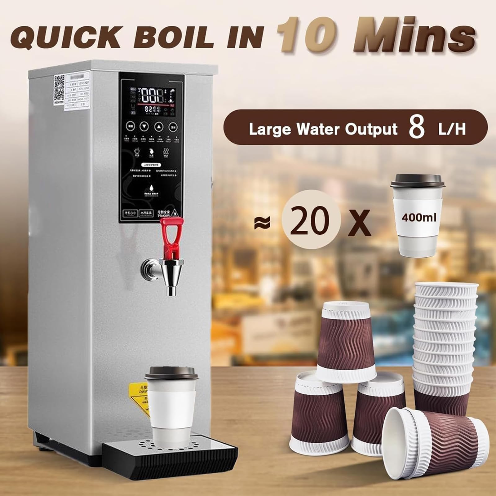 Distributeur d'eau chaude, chaudière à eau automatique instantanée en acier inoxydable, chauffage rapide de 3000 W pour thé Boba, bureau, restaurant, hôtel, remplissage automatique de 60 l/h