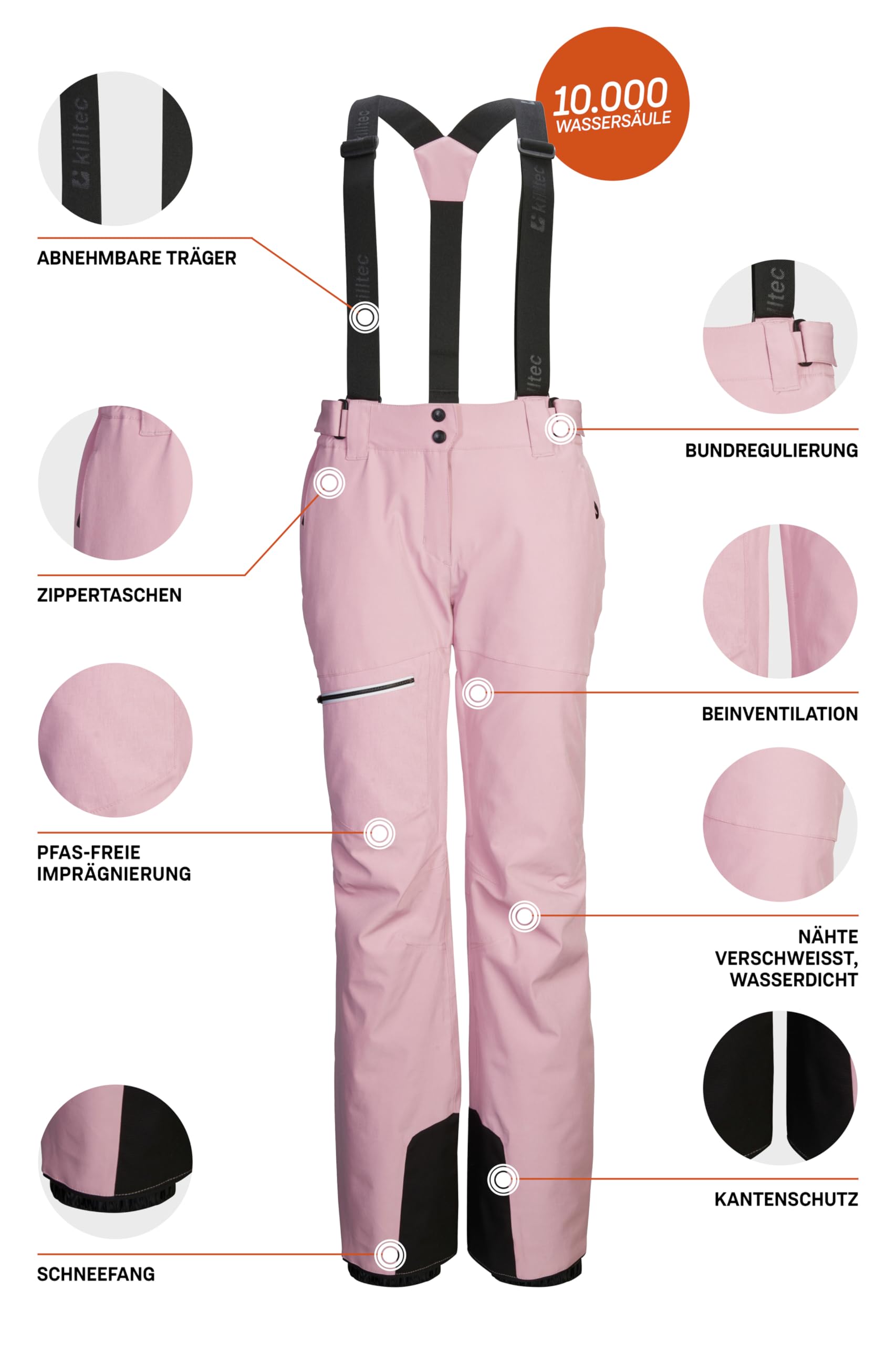 Killtec Damen Skihose/Funktionshose mit abnehmbaren Trägern, Kantenschutz, Schneefang und Beinventilation Ksw 60 Wmn Ski Pnts