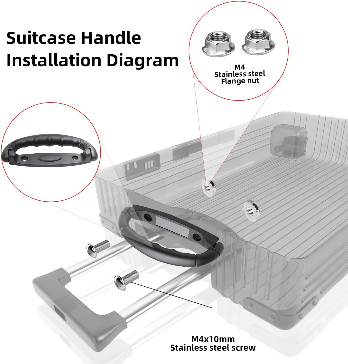 Black, 1Pcs Suitcase Luggage Handle Length 160mm Hole Pitch 83mm, with Installation Screws and Nuts Luggage Replacement Handle image 4