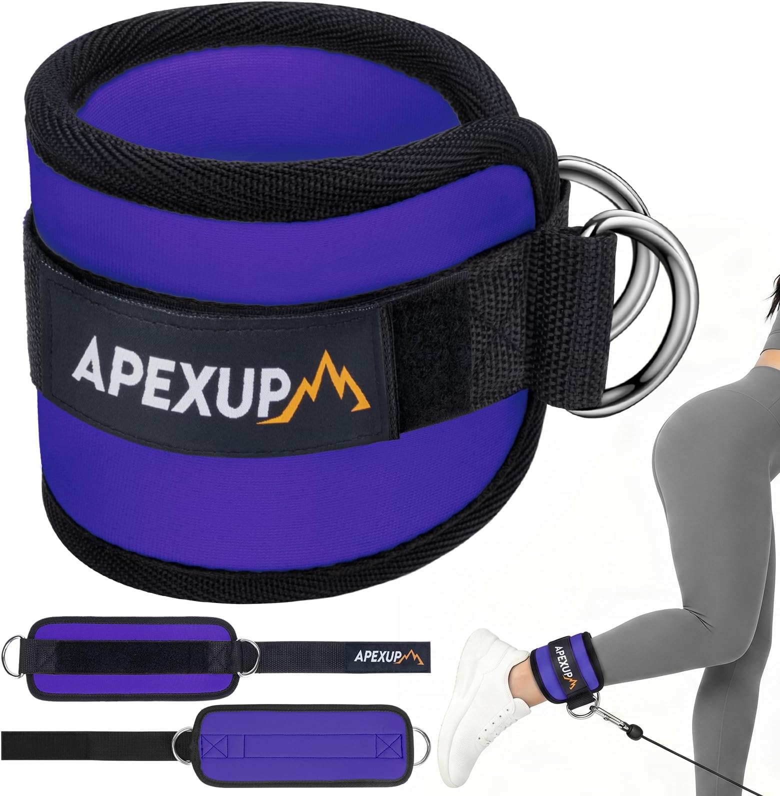 APEXUP Ankle Strap for Cable Machine, Ankle Resistance Bands, Cable Kick Back Ankle Straps for Gym, Glute Workouts, Leg Extensions, Adjustable Straps with Neoprene Padding