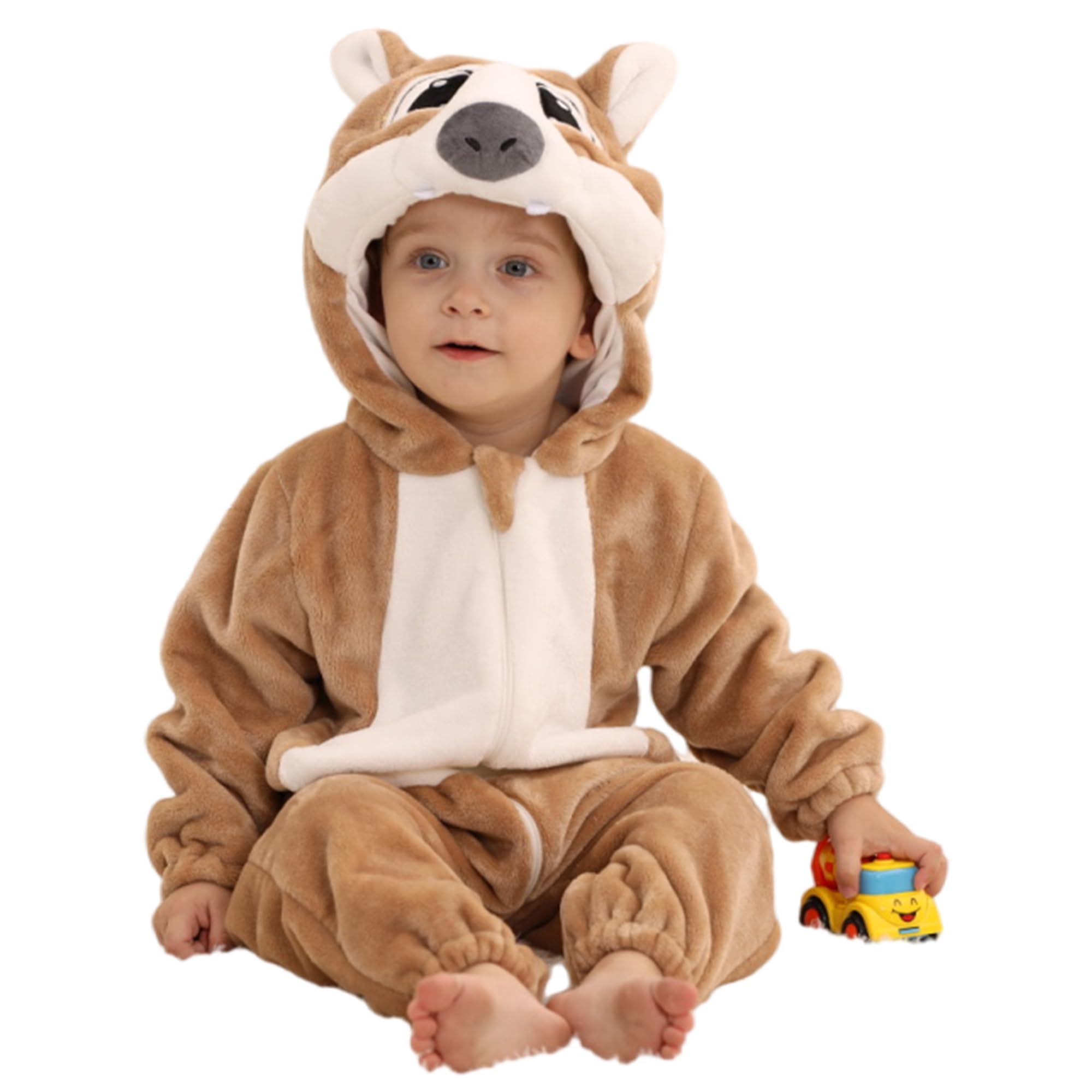 HAHASHOW BéBé d'hiver Grenouillères Combinaison, Unisexe Animal Barboteuses Manteau à Capuche, Enfants Flanelle Pyjama Jumpsuit pour Garçon et Fille 0-36 Mois
