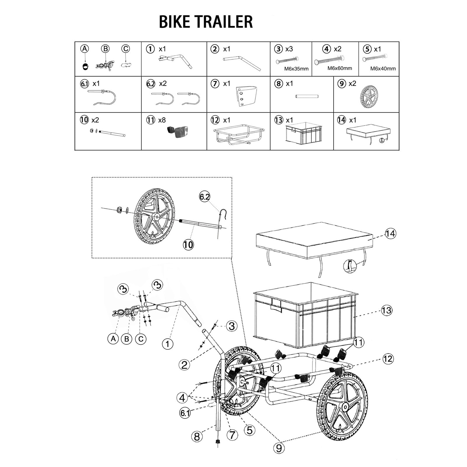 Remolque de carga plegable para bicicleta y remolque de bicicleta para perros con enganche de liberación rápida, reflectores para camping, viajes y compras