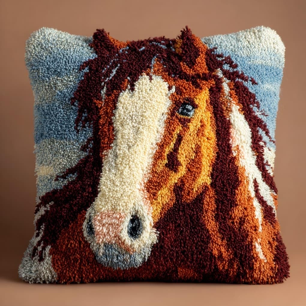 WallustrioaW Latch Hook Kits Pillow for Adults,Animals and Horses