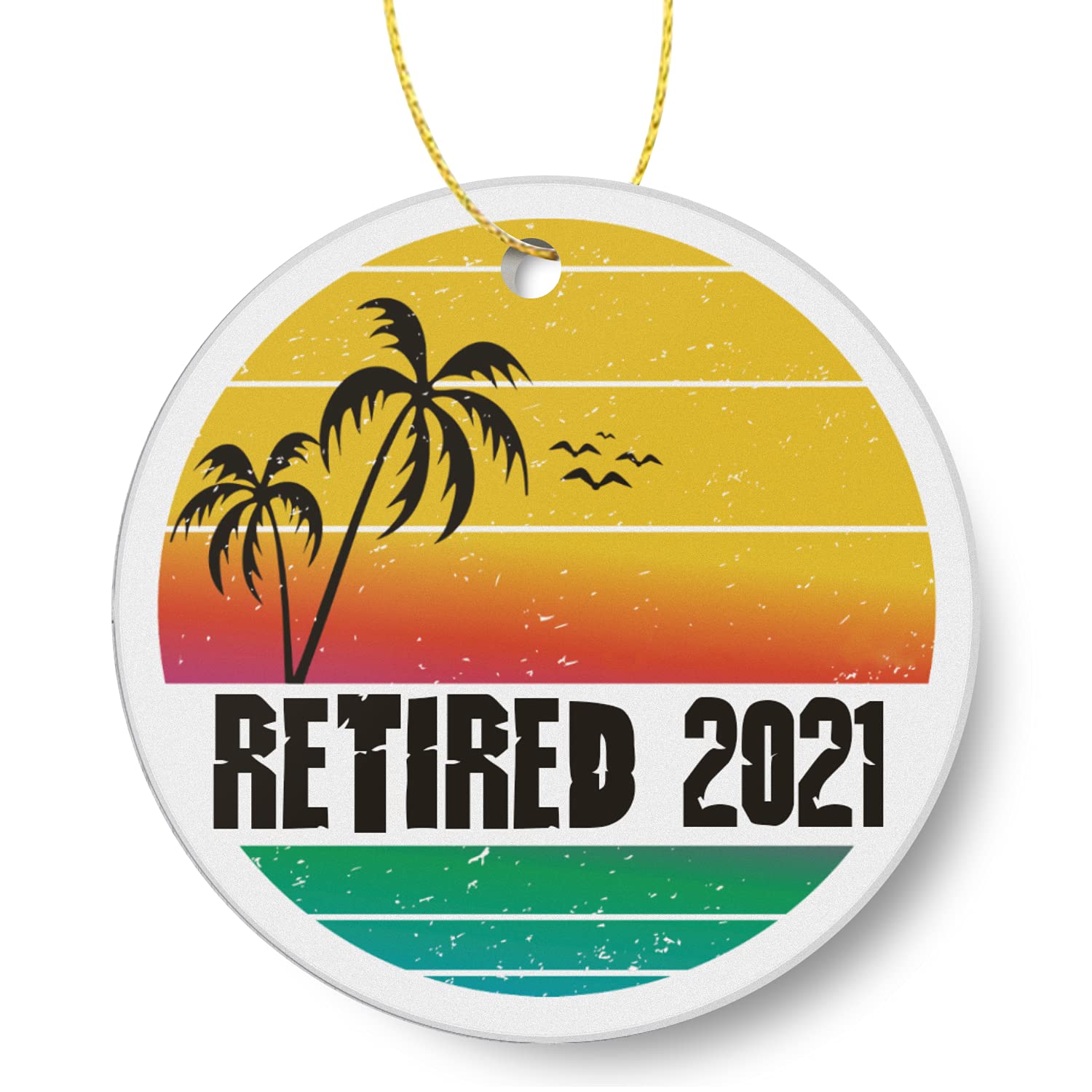 Christmas Ornament 2021-Retired 2021 Keepsake Ornament Retirement Gift for Men and Women Holiday Sunset Palm Tree Ceramic Keepsake 3in Round Christmas Tree Ornament Decoration Xmas Present