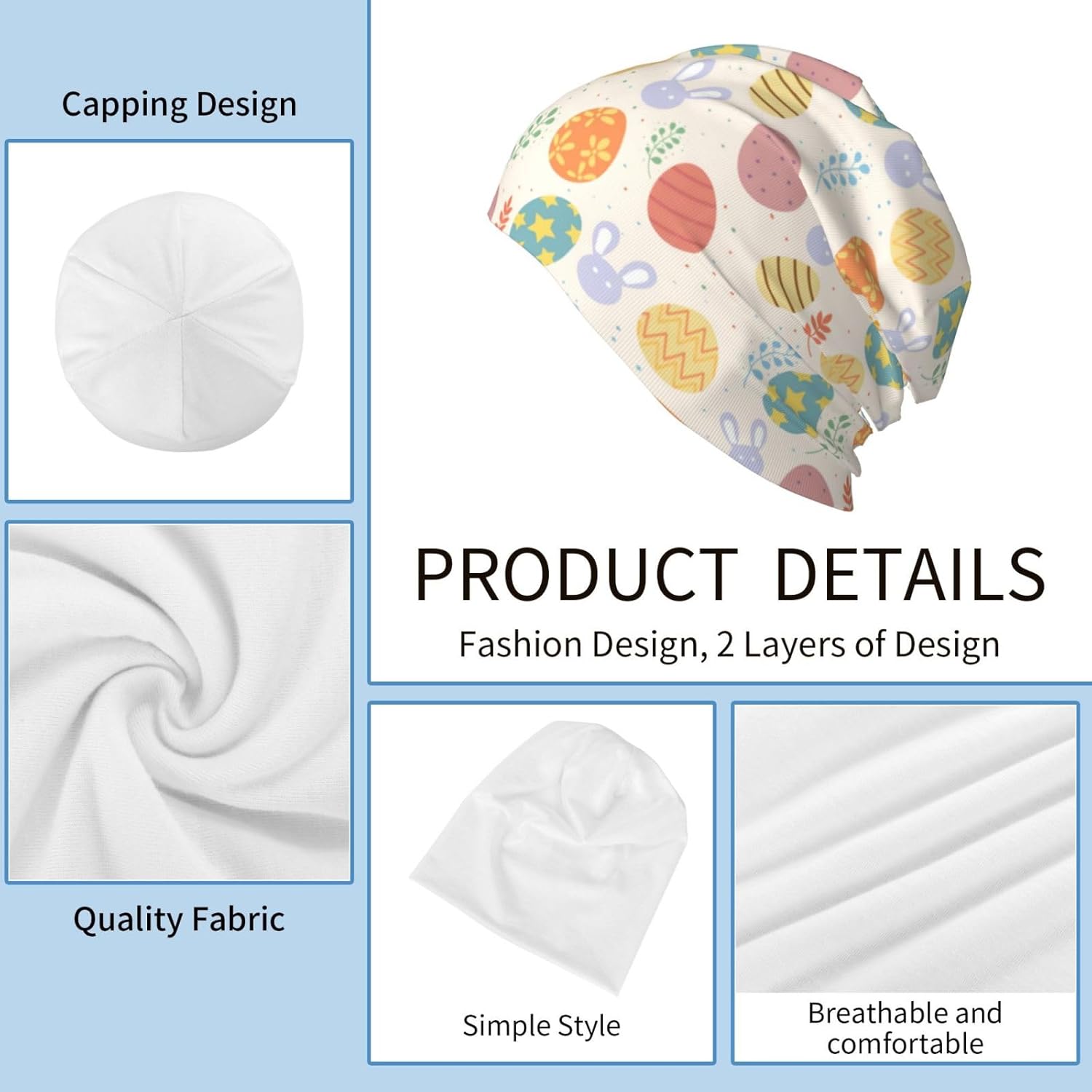 LAIPUTER Easter Beanie Standard Closed Chemo Knitted Hats Baggy Slouchy Skull Cap Cancer Headwear for Women Men - Image 3