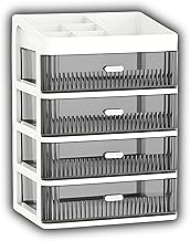 KREPS Desk Makeup Organizer, Plastic Storage Box with Sliding Drawer, Stylish Display Case for Cosmetics, Lotion, Nail Polish,Brushes,and Jewelry (4 - Layer, White)
