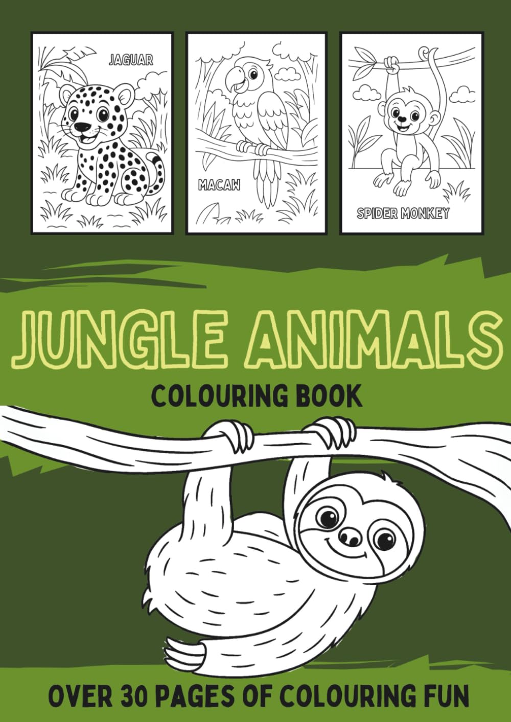 Jungle Animals Colouring Book: A black and white activity book filled with monkeys, snakes, parrots, jaguars and more (Animals Colouring Book Series for Kids)