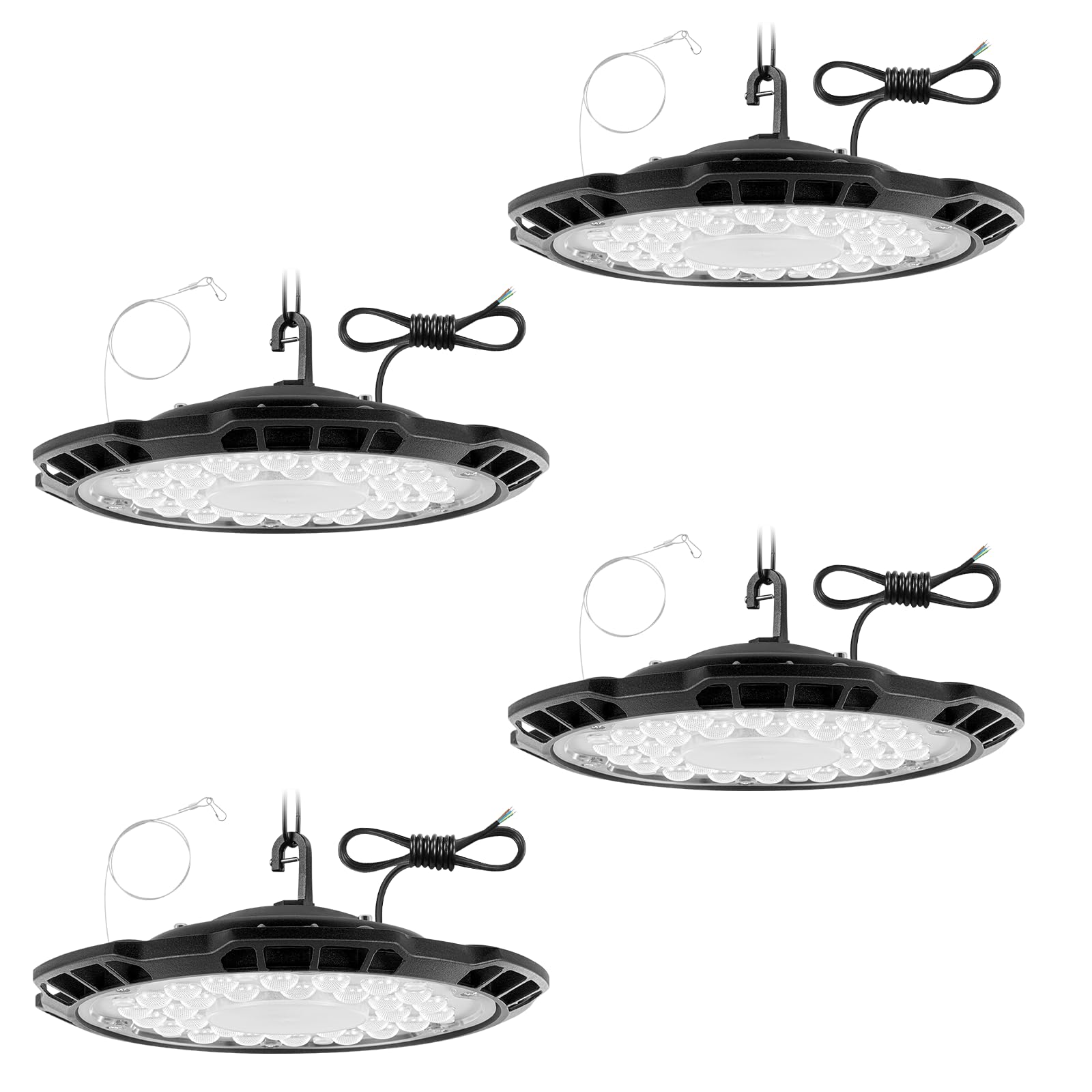 200W UFO LED High Bay Light with Chain -20000LM Ultra Thin 6500K Daylight White UFO Industrial Lamp IP65 Waterproof Commercial Area Lighting Fixture for Workshop Garage Factory Shop Warehouse-4Pack
