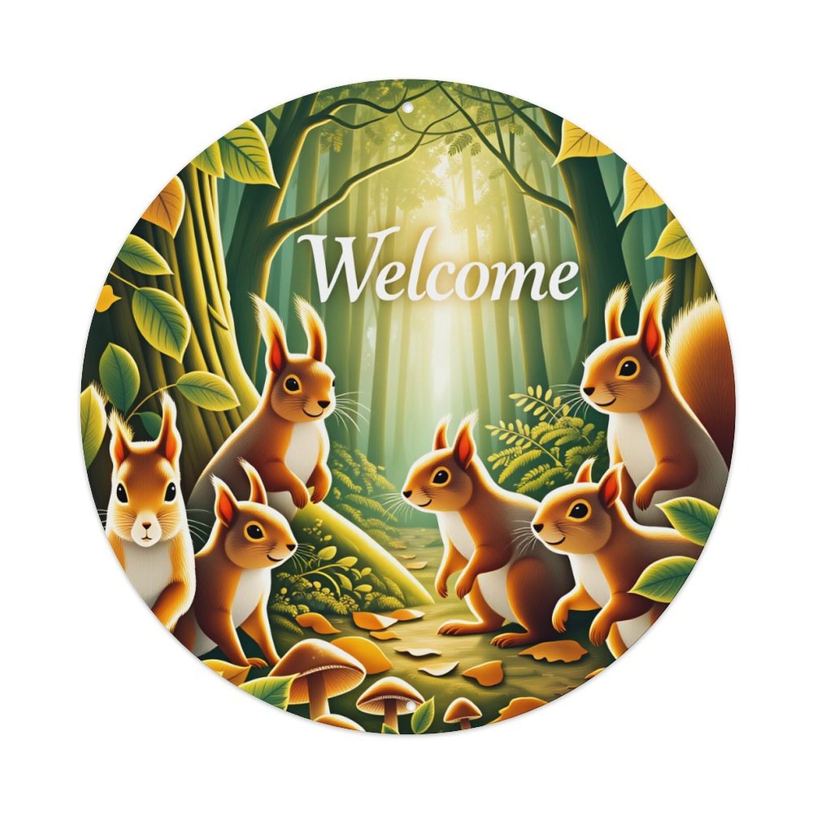 Forest Squirrels Welcome Scene Nature Metal Tin Sign Vintage Garden Bedroom Cafe Bar Man Cave Home Wall Decor Metal Poster 8x8 inches