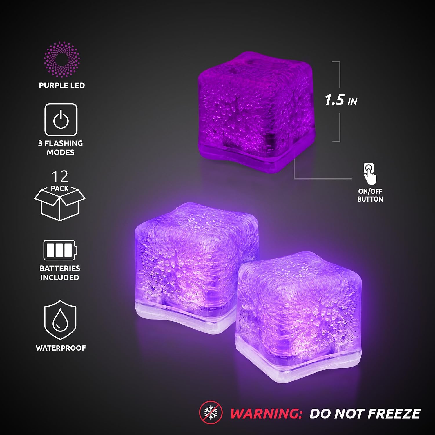 Windy City Novelties 12 pack LED Ice Cubes with Changing Lights (Purple)