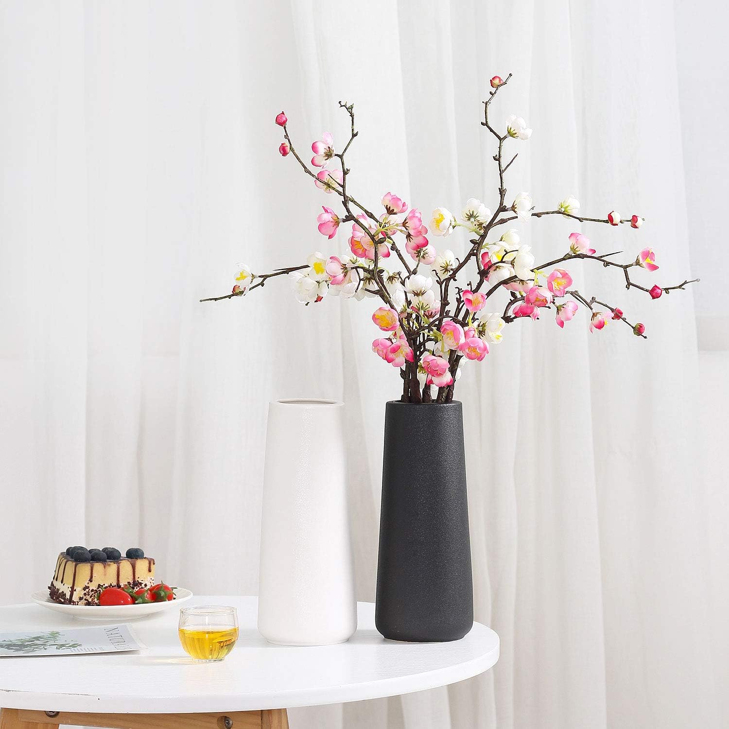 VanEnjoy 8.5" Desktop Black Minimalist Ceramic Vases Home Office Decoration Frosting Finish Vase