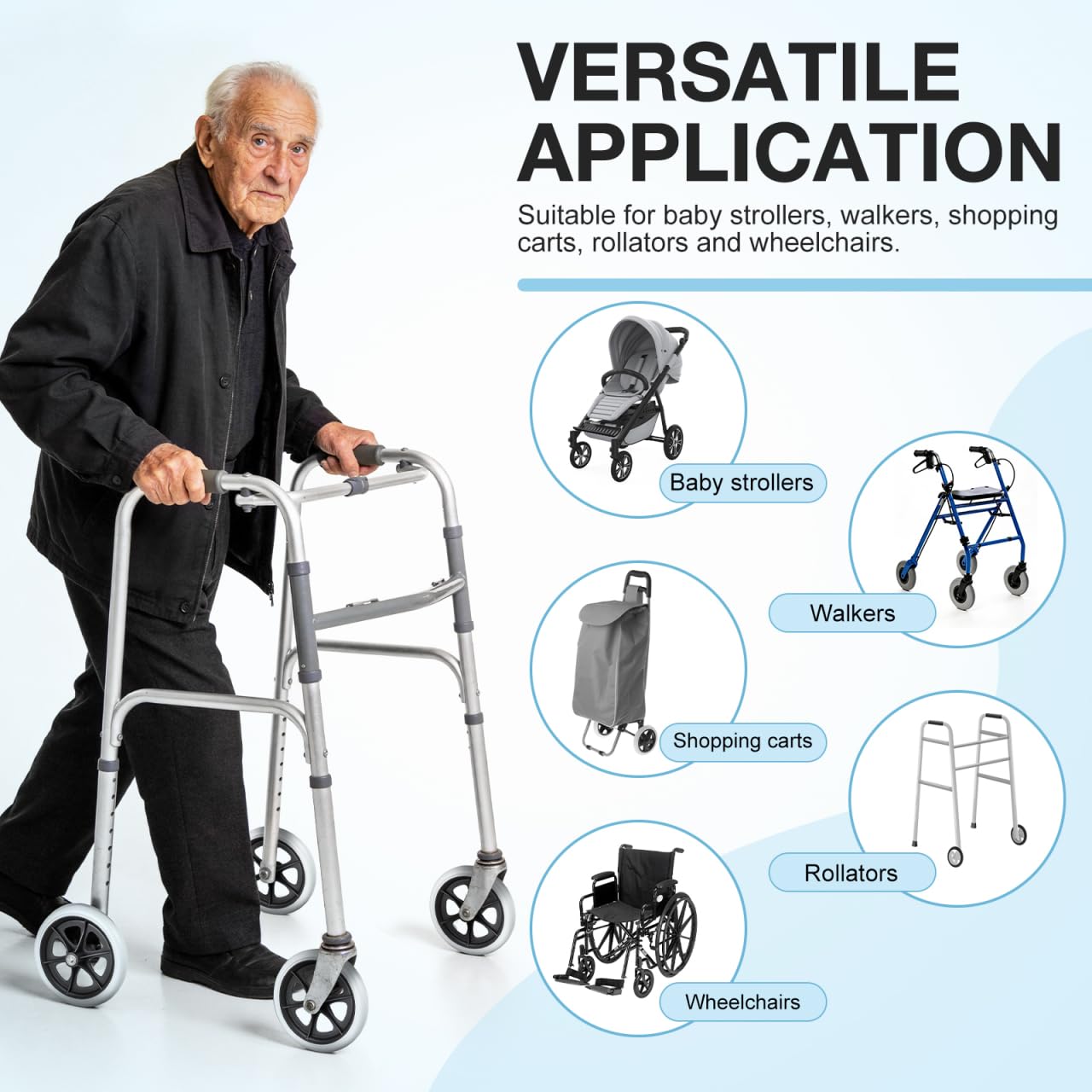 VILLCASE 2 ruedas de repuesto con tornillos para sillas de ruedas, ruedas de repuesto de 8 pulgadas para ruedas de silla de ruedas, repuesto de ruedas de goma, accesorios profesionales para sillas de