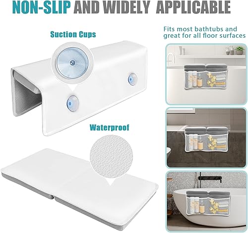 Miniatura 5 de Juego de rodilleras y coderas de baño para el baño del bebé, alfombrilla gruesa de espuma viscoelástica de secado rápido con bolsillos organizadores