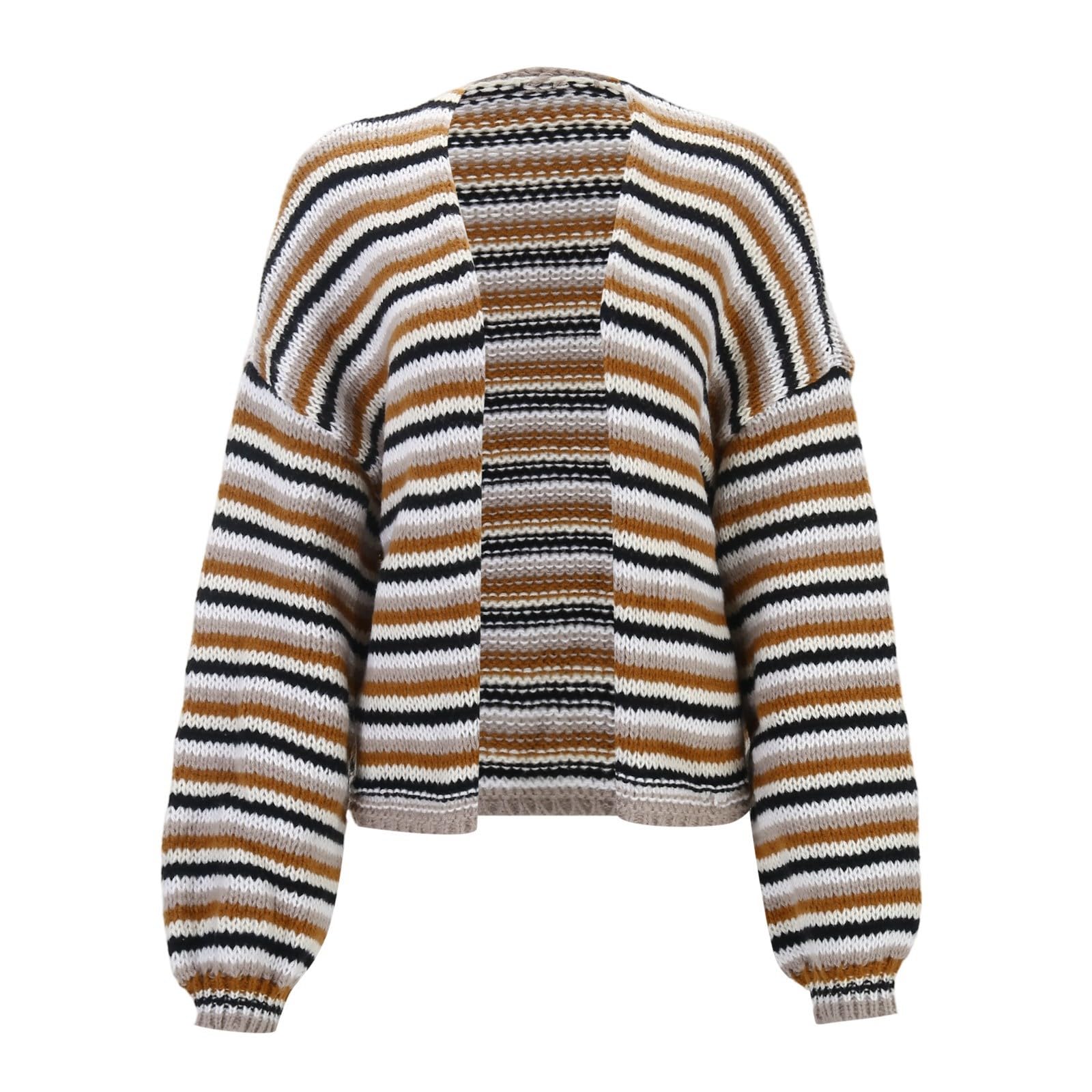 Generisch Cárdigan de punto a rayas para mujer, manga larga, parte delantera abierta, informal, ajuste holgado, parte superior, suave, cómodo, estilo suéter