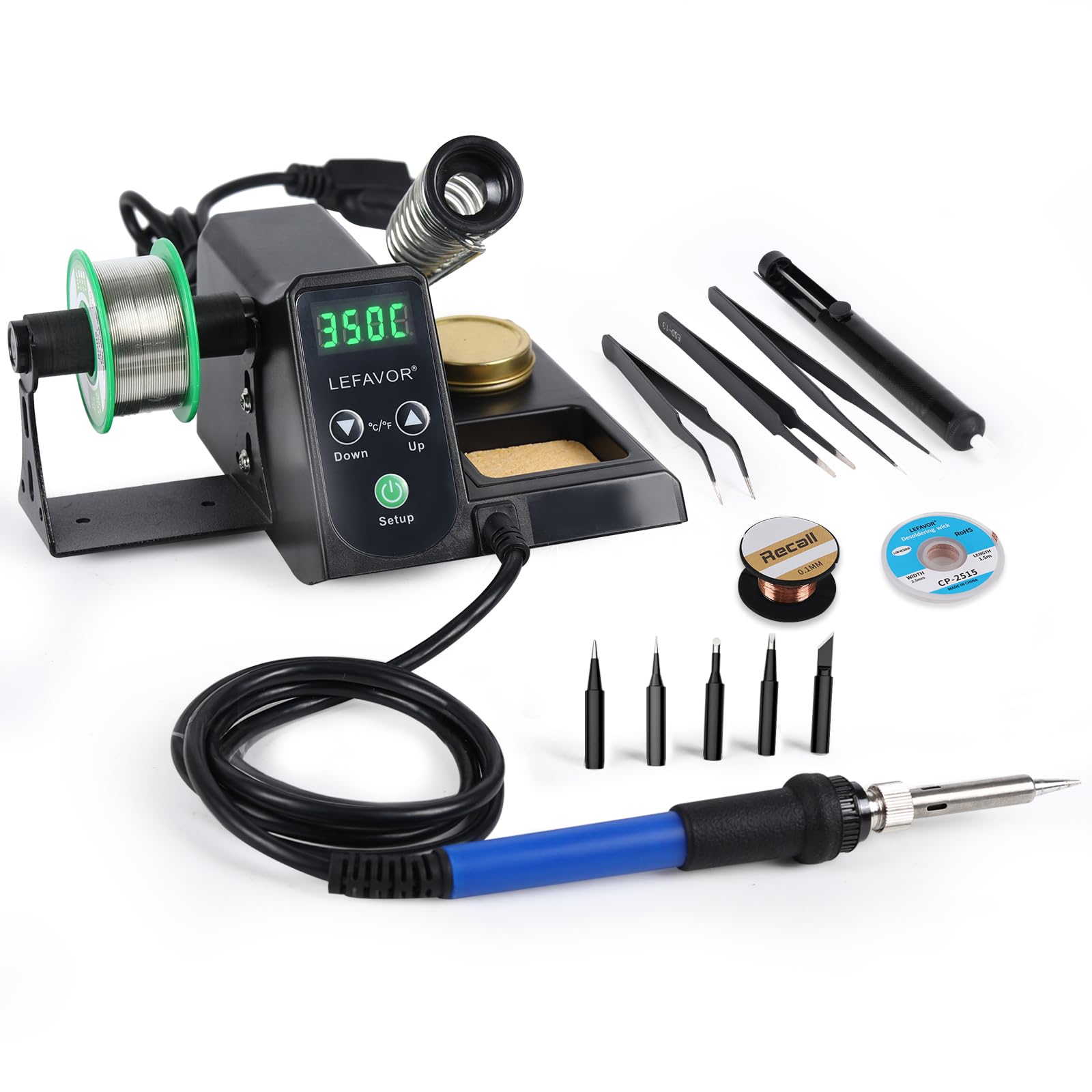 ?Larlarsa DS936 Soldering Station - Digital Soldering Station Kit, 60W Soldering Iron (356°F-896°F) with 5 Extra Lead free Tips, Lead-Free Solder Wire, Sleep Mode, ESD Safe, Auto Calibration
