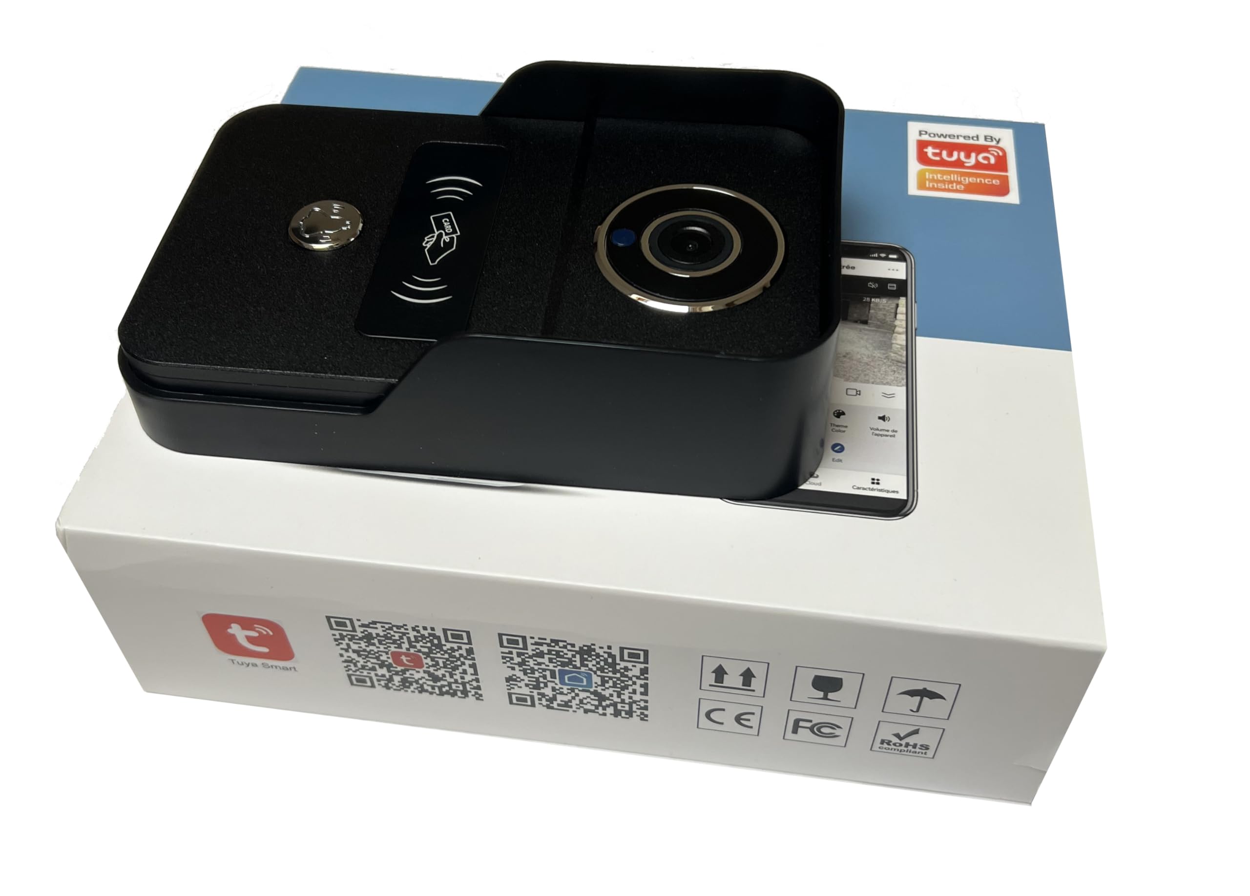 KONX Portier Video KW02C V4 2MP 1080p Tuya interphone WiFi RJ45 POE, Relais Portail, Badge RFID (Noir)