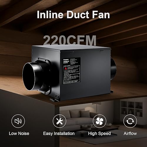 Miniatura 2 de GROWNEER Ventilador de escape en línea de 6 pulgadas 240CFM con control remoto, ventilador de ventilación de montaje en techo de 5 velocidades para
