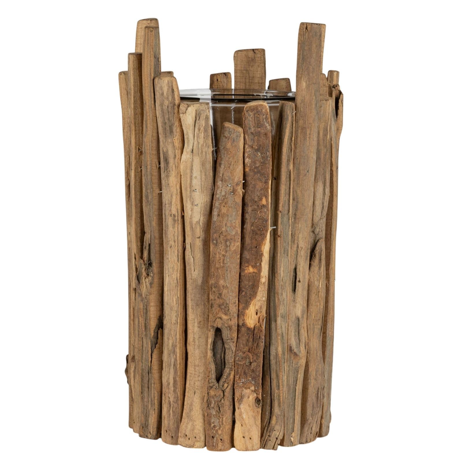 formano Windlicht Holz groß Kastanienholz Laterne 38 cm mit Glaseinsatz, rustikale Garten & Wohnzimmer Deko, massives Naturholz Teelichthalter für Terrasse, Balkon & Eingangsbereich
