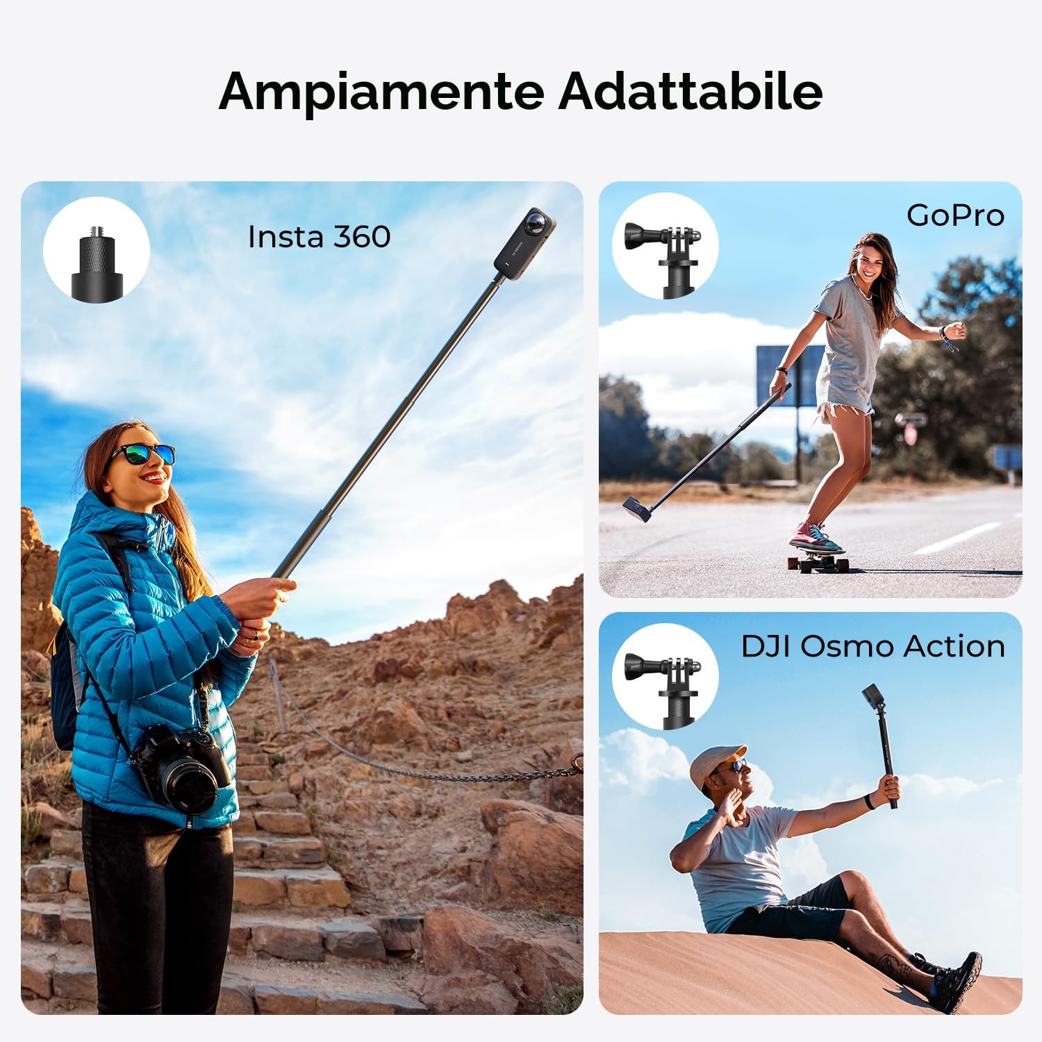 Bastone Selfie Monopiede, K&F Concept Selfie Stick MS07 153cm Palo di Estensione in Alluminio con Connettore da 1/4", Compatibile con DJI Osmo, Insta360 Ace X5 X4 X3 ONE, Go Pro Hero 12 11 10 9 8 7